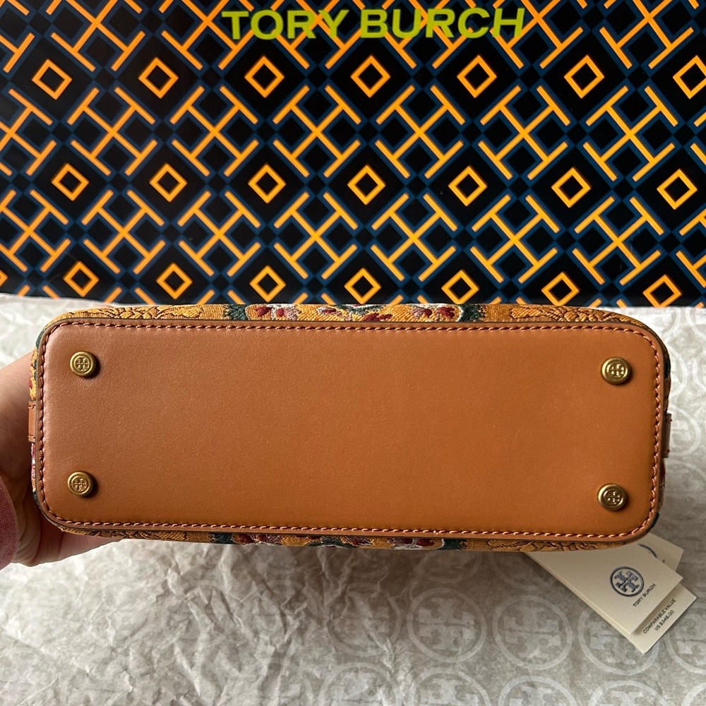 Tory Burch Britten Brocade Micro Satchel Crossbody Rust Sunset Bonfire Floral - Picture 4 of 17